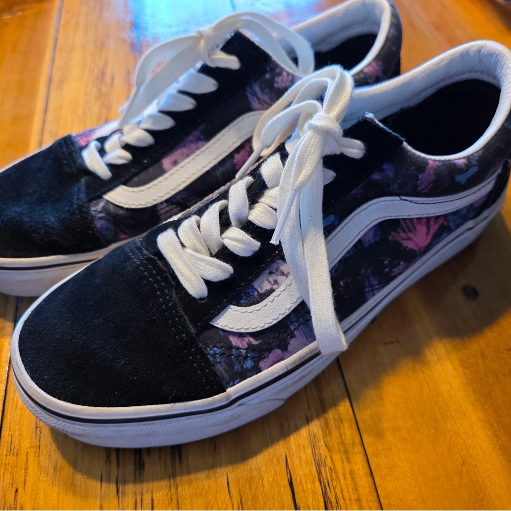 Vans Black and Purple Floral Sneakers